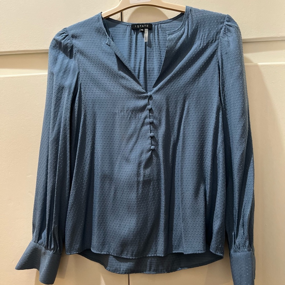 One State Blue Pindot Blouse